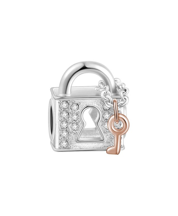 SOUFEEL Rose Golden Lock Love Charms 925 Sterling Silver Fit European Bracelets and Necklaces for Love - CI17XQ0LW67