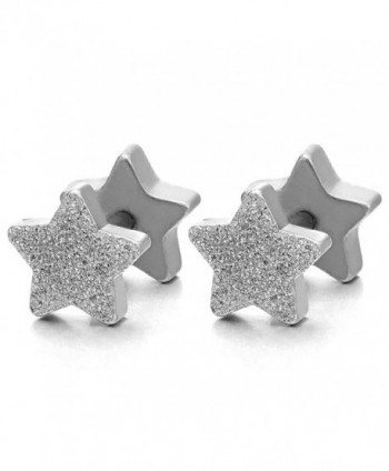 2pcs Satin Finished Pentagram Star Screw Stud Earrings for Men Women- Steel Cheater Fake Ear Plugs- - CF183XR98IY