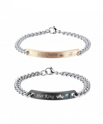 Gagafeel His Hers Matching Set Titanium Stainless Steel His Queen Her King Couple Bracelet 2 pcs with Gift Box - CS18425DKX2