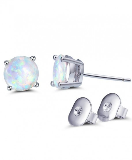 Easthors 925 Sterling Silver Created Opal 6mm 8mm Round oval Stud Earrings for Women-Girls - CL184WIO2N8