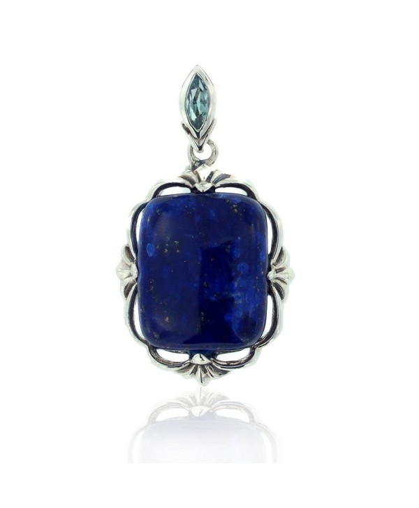 925 Oxidized Sterling Silver Blue Lapis and Topaz Square Gemstone Pendant - CT11LBFT727