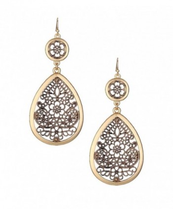 Extra Large & Long Copper-Tone Filigree & Burnished Gold-Tone Open Work Dangle Teardrop Earrings 3 1/4" - CX1863ZT87A