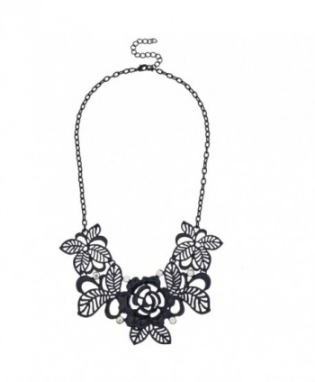 Lux Accessories Black Leaf Flower Filigree Floral Rhinestone Bib Statement Chain Necklace - CR11N49PRIB