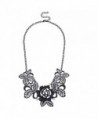 Lux Accessories Black Leaf Flower Filigree Floral Rhinestone Bib Statement Chain Necklace - CR11N49PRIB