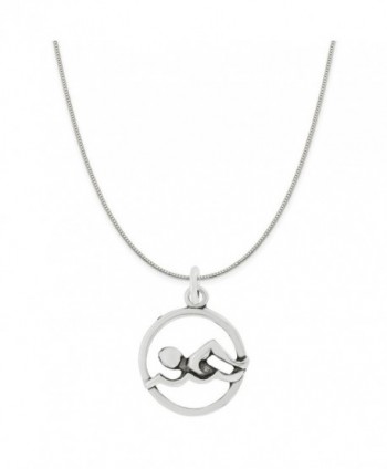 Sterling Silver Swimmer Charm Pendant on a Sterling Silver Rope- Box or Curb Style Chain Necklace - CF128Z2G0B9