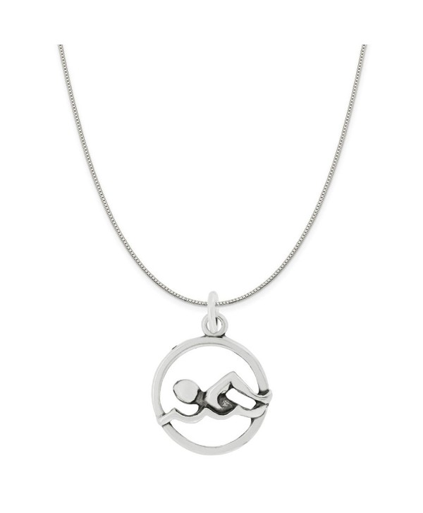 Sterling Silver Swimmer Charm Pendant on a Sterling Silver Rope- Box or Curb Style Chain Necklace - CF128Z2G0B9