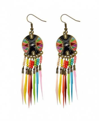 Fashion European Muti Resin Beaded Small Feather Drop Earring Tassel Long Dangle Earrings - Colorful - CN12M2GWVRB