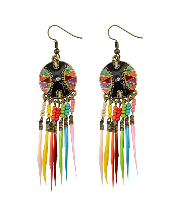 Fashion European Muti Resin Beaded Small Feather Drop Earring Tassel Long Dangle Earrings - Colorful - CN12M2GWVRB