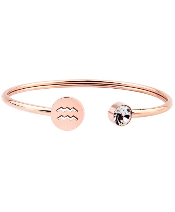 Zuo Bao Simple Rose Gold Zodiac Sign Cuff Bracelet with Birthstone Birthday Gift for Women Girls - Aquarius - CM186HIEX0X