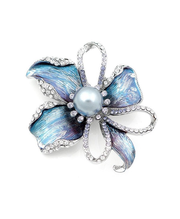 Flower Brooch with Silver Austrian Element Crystal and Grey Fashion Pearl (4668) - CG118SOFMA9