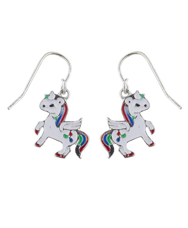 Lux Accessories Silver Tone White Red Blue Green Enamel Unicorn Drop Earring - CC1878OEAY4
