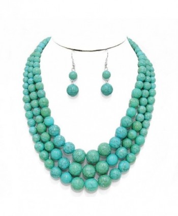 Statement Layered Strands Turquoise Stone-simulated Pearl Beads Necklace Earrings Set Gift Bijoux - CL12N0GMB91