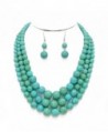 Statement Layered Strands Turquoise Stone-simulated Pearl Beads Necklace Earrings Set Gift Bijoux - CL12N0GMB91