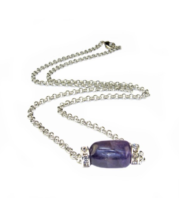 Amethyst Nugget and Crystal Roundell Chain Necklce 18" Assembeled in the U.S.A - CA12M0S4MIH