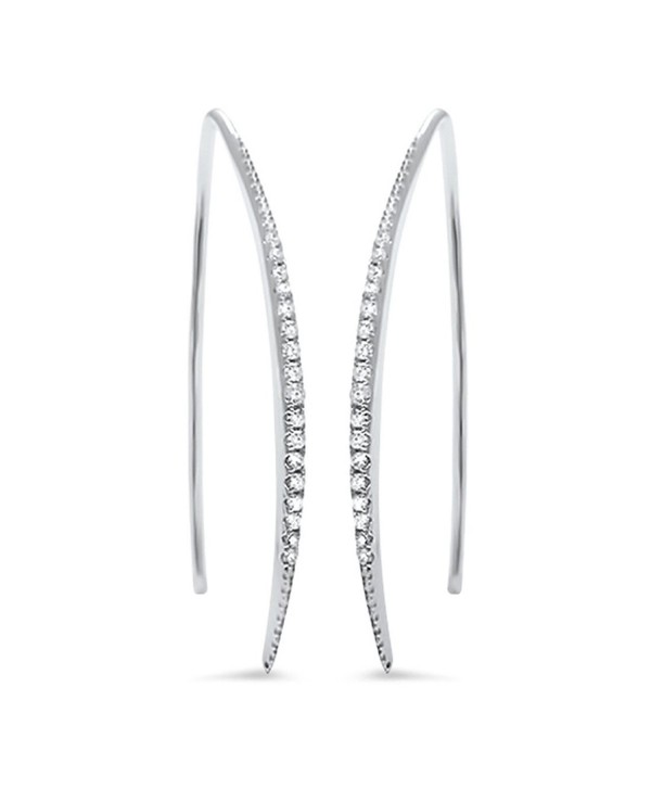 35mm Half Eternity Threader Hoop Earrings Micro Pave Round Cubic Zirconia 925 Sterling Silver - C812MXNSN6P