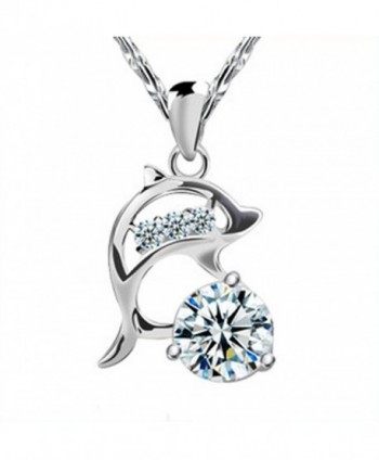 FB Sterling Silver Coating Cheerful Dolphin Match Transparent Diamond Pandent Necklaces - CR122025I7R