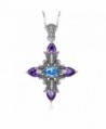 Merthus Retro Created Blue Topaz & Amethyst Cross Pendant Necklace for Women-18" - blue - CN17Z6XQ8MO