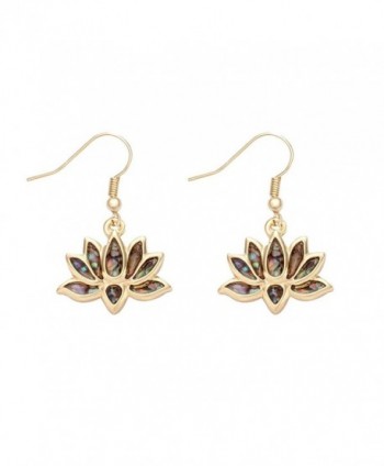 MANZHEN Lotus Flower Blossom Earrings Nature Abalone Paua Shell Dangle Earrings - gold - CK182XSO8QX