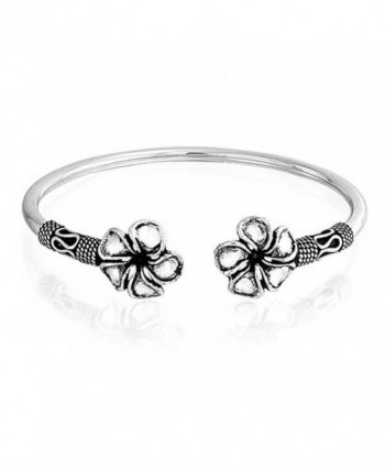 Bling Jewelry Plumeria Flower Bali Style Cuff Bracelet Oxidized Silver - C911J6R87CX