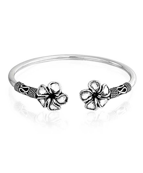 Bling Jewelry Plumeria Flower Bali Style Cuff Bracelet Oxidized Silver - C911J6R87CX