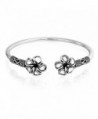 Bling Jewelry Plumeria Flower Bali Style Cuff Bracelet Oxidized Silver - C911J6R87CX