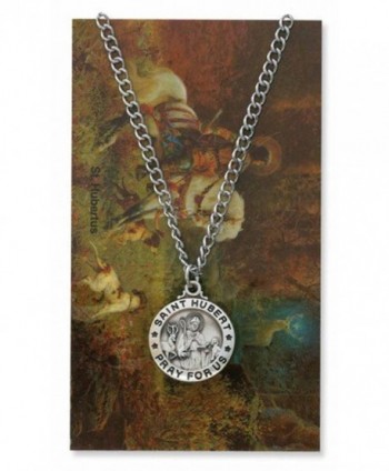 Saint Hubert 3/4-inch Pewter Medal Pendant Necklace with Holy Prayer Card - C5117J9HSN9