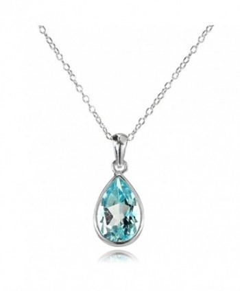 Sterling Silver Blue Topaz Bezel-Set Pear Teardrop Pendant Necklace - Large - 12x8mm - C3186Z5UESU