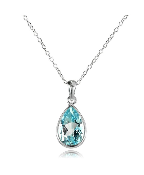 Sterling Silver Blue Topaz Bezel-Set Pear Teardrop Pendant Necklace - Large - 12x8mm - C3186Z5UESU