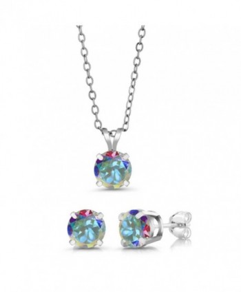 3.00 Ct 6mm Mercury Mist Mystic Topaz 925 Sterling Silver Stud Pendant Earrings Set - C612J386Y6P