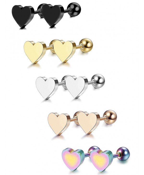 LOYALLOOK 5 Pairs Stainless Steel Heart Stud Earrings Barbell Piercing Studs for Women Men Teens - C918647AKE5