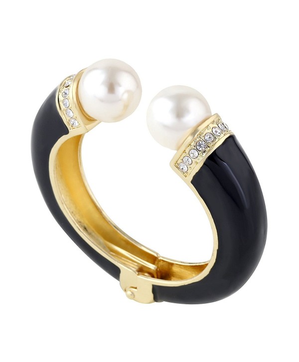 Kaymen Opened Double Pearl Cuff Bracelet 18K Gold Plated Enamel Novelty Bangle - CA124VQA7VL