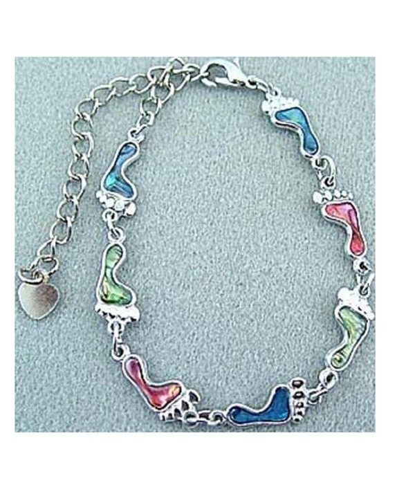 Anklet / Bracelet ~ Footprint ~ Genuine Shell ~ Multi-color ~ Silvertone - CI11C5OBDLB