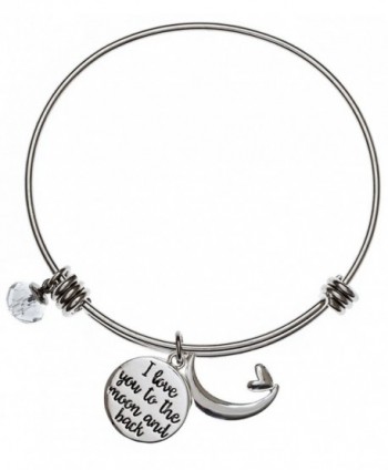 Carly Creation I Love You To The Moon And Back Silver Expandable Charm Bangle Bracelet - CV12JQPPXDZ