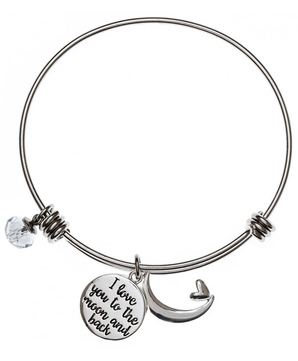 Carly Creation I Love You To The Moon And Back Silver Expandable Charm Bangle Bracelet - CV12JQPPXDZ