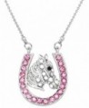 Lucky Horseshoe and Horse/Pony Silver Tone Necklace Choose Pink- Multicolor or Clear Crystals - CH17YKX3E2Q