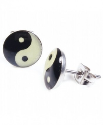 Pair Stainless Steel Glow In The Dark Tai Chi Ying Yang Post Stud Earrings - CR11DE859RV