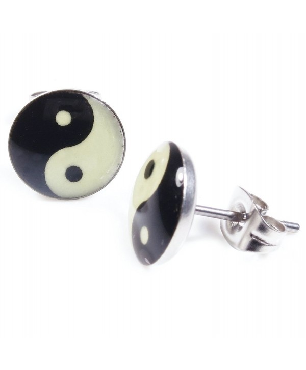 Pair Stainless Steel Glow In The Dark Tai Chi Ying Yang Post Stud Earrings - CR11DE859RV