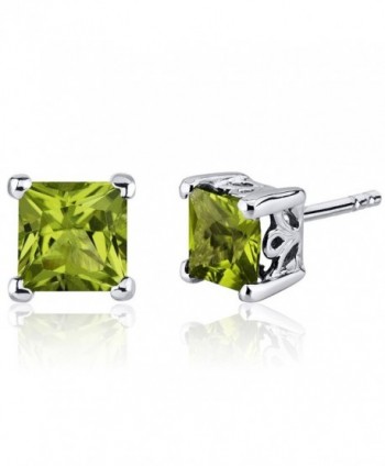 Peridot Stud Earrings Sterling Silver Princess Cut 2.00 Carats - CL116ULJMGN