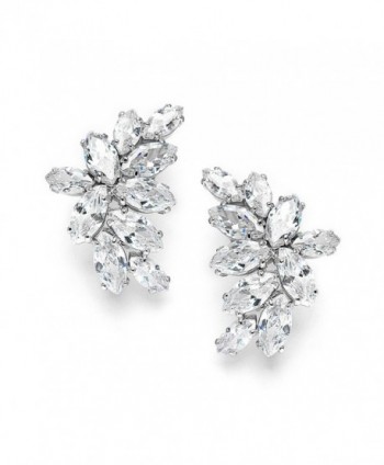 Mariell Bridal Wedding CZ Clip Earrings with Marquis-Cut Clusters - Great Mother of Bride Clip Ons - CK11ZP6UFO7