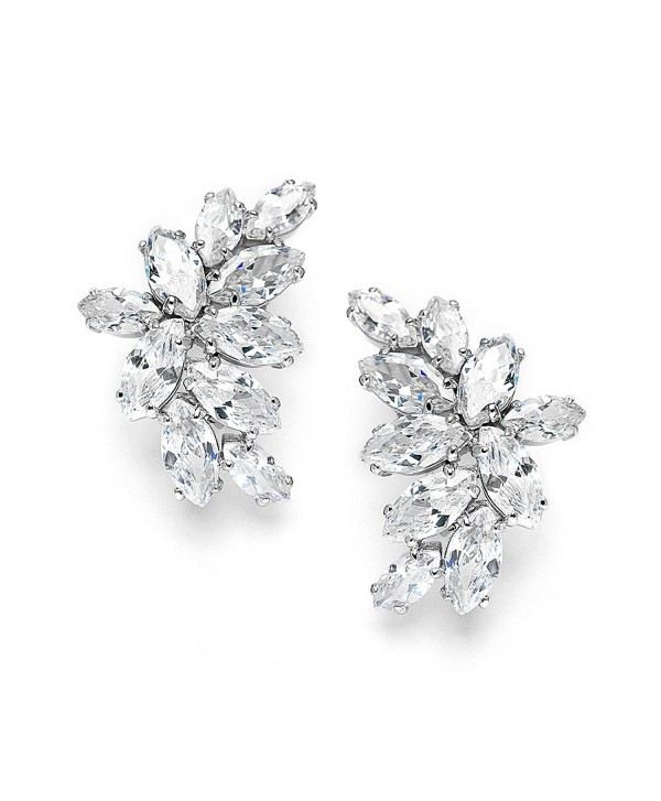 Mariell Bridal Wedding CZ Clip Earrings with Marquis-Cut Clusters - Great Mother of Bride Clip Ons - CK11ZP6UFO7