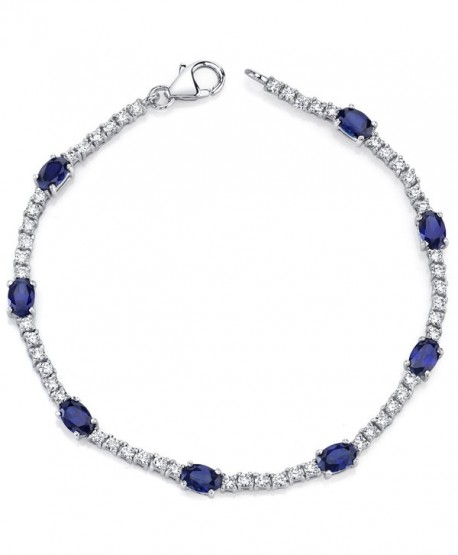 Created Sapphire Bracelet Sterling Silver Rhodium Nickel Finish 4.25 ...