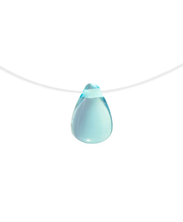Wicary Invisible Necklace Teardrop Crystal Pendant Necklace Fishing Line Chain - Light blue-calmness - C5184SAKZT7