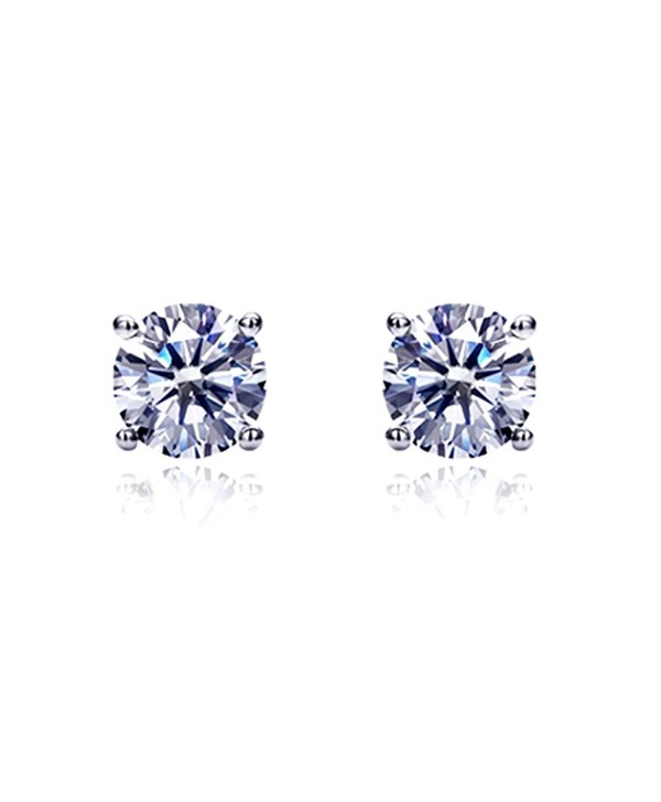 14K White Gold Round Cubic Zirconia Basket Setting Solitaire Stud Earrings (Other Sizes) - CB116WHUMOB