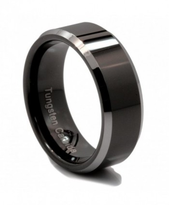 MJ 8mm Mirror Polish Black Tungsten Carbide Ring w/ Silver Edge Wedding Band - C211LSMTNA3