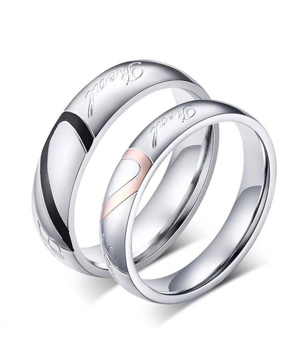 DIB Stainless Steel His and Hers Heart Shaped Promise Rings "Real Love" Couple Wedding Bands - C417WTQG2QT