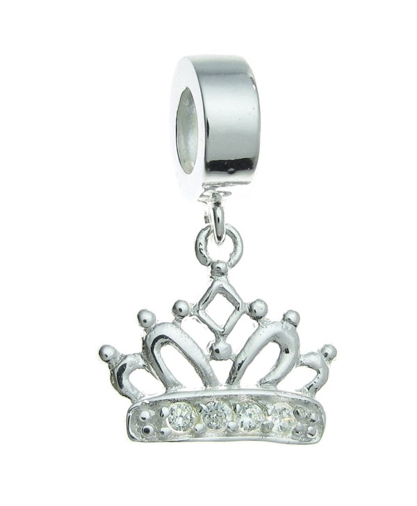 Sterling Silver Crown Clear Cubic Zirconia European Style Dangle Bead Charm - C611A0MM6XX