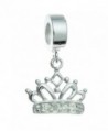 Sterling Silver Crown Clear Cubic Zirconia European Style Dangle Bead Charm - C611A0MM6XX