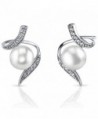 Spiral 6.5mm Freshwater Cultured Pearl Earrings Sterling Silver - CN12NDZ1ZC5