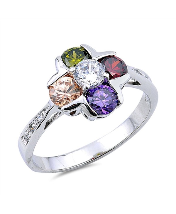 Multicolor Simulated CZ Cute Flower Round Ring New .925 Sterling Silver ...