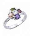 Multicolor Simulated CZ Cute Flower Round Ring New .925 Sterling Silver Band Sizes 5-9 - CP12JBXI8AL
